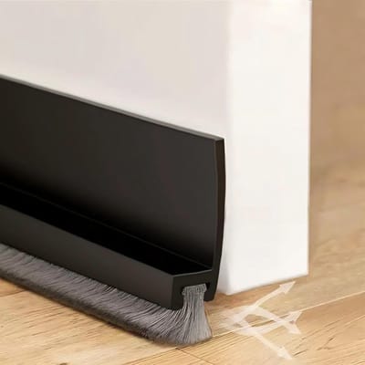 Famanu - Zwart afdichtingstape voor deuren, vloerafdichting met borstel, zelfklevende deurafdichting, deurafdichting borstelstrips...