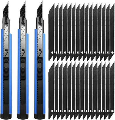 Professioneel 3-Delige 9mm Cutter Mes met 30 Stuks 30° Breekblades voor Folien, Papier, Ambachten en Behang