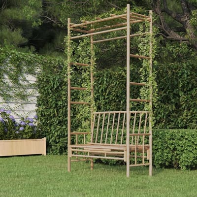 Tuinbank met pergola - Terrasbank buitenbank - Ontspannen in de tuin - Decoratief klimplantenrek - 116 cm breed - Natuurlijk bamboe