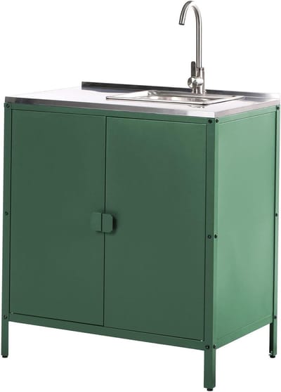 Tuinkast met spoelbak - Buitenkeuken kast - Buiten koken - Roestvrijstalen blad - 80x50x90 cm - Groen