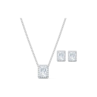 Collier Swarovski Angélique Magnifique Brillant Coupe Rectangulaire Cristal Pavé Plaqué Rhodium Zircone Cubique Collier Femme 5579842 Box (Random Color) white