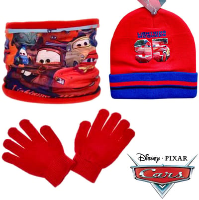 Disney Cars Set - Winterset - Muts + Col + Handschoenen - Rood / Blauw - Maat 54 cm (± 4-8 jaar)