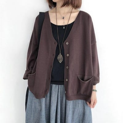 Lente Dames Cardigan Truien Effen Kleur Losse V-Hals Lange Mouw Alles Combineert Zakken Jassen One Size black