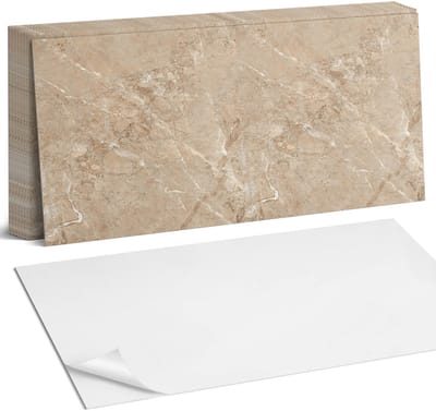 Coloray Plaktegels - Natuurlijk marmerpatroon Zelfklevende Wandtegels - 40 cm x 20 cm - Beige Plaktegels - 10 stuks - Rechthoek PVC Tegels - Plaktegels Badkamer - Vloertegels Zelfklevend - Vinyltegels Vloer Zelfklevend - Portugese Tegels