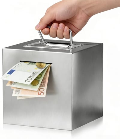Metalen Spaarpot - Geldkist Veilig - Geld Bewaren - Herbruikbaar Systeem - 15x15x15 cm - Zilver