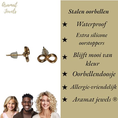 Aramat Jewels | Oorbellen | Elegante Rvs Infinity Oorbellen 10x5mm | Goudkleurig | |5mm | Staal | Kinderen, Volwassenen | Verkleurd niet
