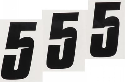 Lot de 3 sticker autocollant numéro de course cinq 5 noir Blackbird 100x50 pour moto