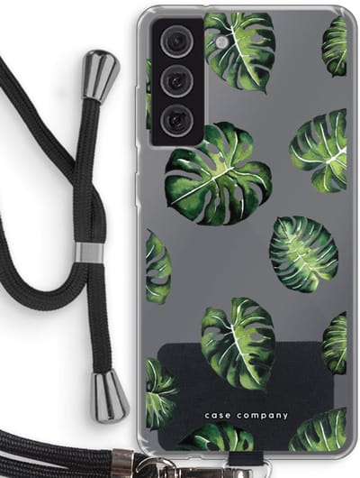 Case Company® - Hoesje met koord geschikt voor Samsung Galaxy S21 FE hoesje met Koord - Tropische bladeren - Telefoonhoesje met Zwart Koord - Bescherming aan alle Kanten en Over de Schermrand