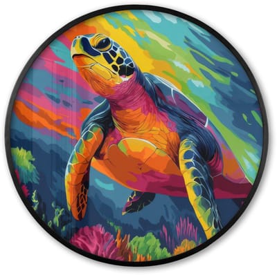 Poster in lijst Rond - Fotolijst 60x60 cm - Posters - Koraal - Schildpad - Abstract - Water - Ronde posterlijst zwart - Decoratie - Wanddecoratie woonkamer - Muurdecoratie slaapkamer