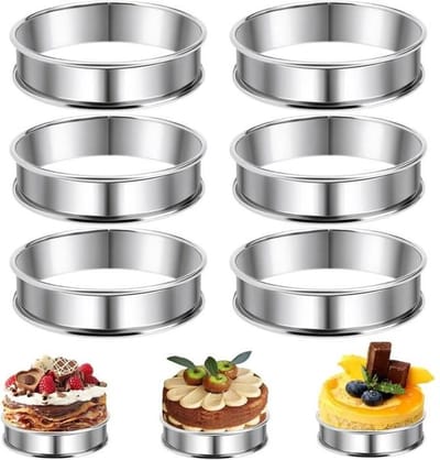 Een set van 6 roestvrijstalen taartringen – 8 cm taartringen – antiaanbaklaag – ronde taartringen