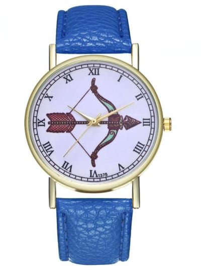 Hidzo Horloge Pijl en Boog Ø 38 - Blauw - Kunstleer