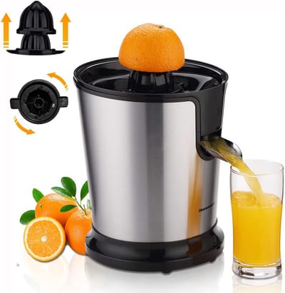 Elektrische Citruspers - Sinaasappel Sapper - Vers Sap Maken - Roestvrij Staal - 70 Watt - Zilver