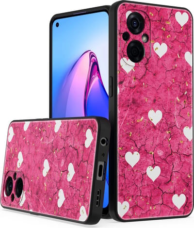 Silicone Hoesje Print - Backcover - Geschikt voor Oppo A76 - Roze Hartjes