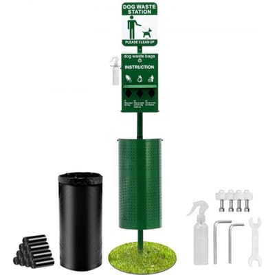VEVOR Commercieel Hondenpoepstation, 11,5 Gallon (43 L) Hondenpoepbak met 50 vuilniszakken, Zakjesdispenser en 600 poepzakjes, Hondenpoepafvoersysteem, Buitenbak voor Hondenpoep