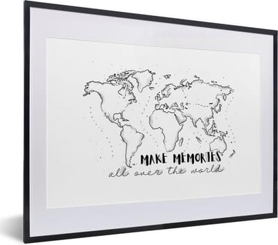 Poster in lijst - Fotolijst 40x30 cm - Posters - Wereldkaart - Quote - Reizen - Posterlijst zwart - Decoratie - Wanddecoratie woonkamer - Muurdecoratie slaapkamer