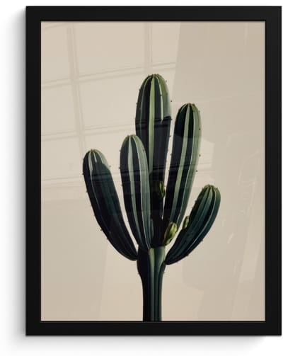 Poster in lijst - Fotolijst 30x40 cm - Posters - Cactus - Subtiel - Groen - Posterlijst zwart - Decoratie - Wanddecoratie woonkamer - Muurdecoratie slaapkamer