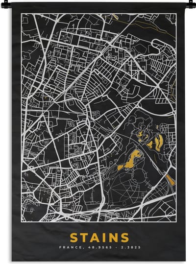 Wandkleed - Wanddoek - Plattegrond - Stains - Kaart - Frankrijk - Stadskaart - 120x180 cm - Wandtapijt