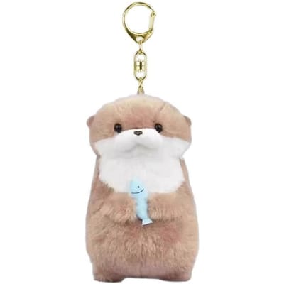 Kawaii Otters Die Vissen Vasthouden Pluche Pop Sleutelhanger Pluche Materiaal Zachte Aanraking Pop Speelgoed Sleutelhanger Schattig Ontwerp Grappige Hanger Sleutelhanger white