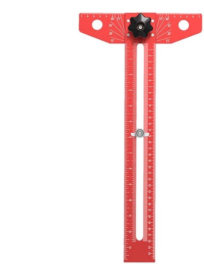 Precisie T Liniaal - Meetgereedschap Hout - Tekenen Meten - Verstelbare Hoek - 40 cm Lengte - Rood
