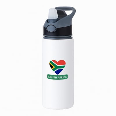 Hacebo® - Zuid afrika vlag hartje waterfles met rietje zwart - Zuid afrika - reizigers - toerist - verjaardagscadeau - souvenir - vakantie - kado - water fles - 650ML