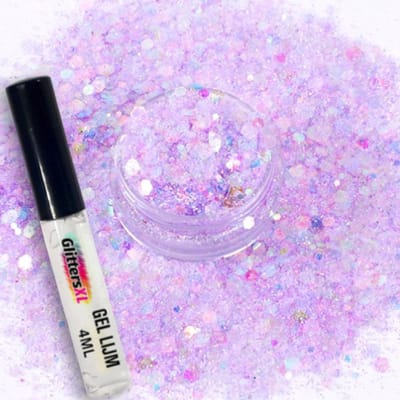 Festival Chunky Glitters Lila 8g + Glitter Huid Lijm 4ML - Biologisch Afbreekbaar - Glitter voor Lichaam en Gezicht - Face & Body Make-up Jewels - Glitter Tattoo Set - Make Up Biodegradable - Glitter Tattoo Set