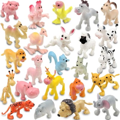 Set van 24 Mini Jungle Dieren Figuren voor Kinderen - Educatieve Speelgoedset met Tijger, Leeuw, Nijlpaard, Schaap, Hert en Eend voor Verjaardagsfeestjes en Schoolbeloningen
