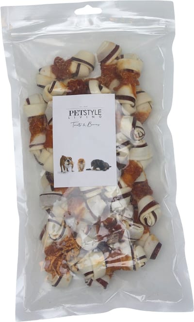 Petstyle Living Geknoopte Botten met Kip Meerkleurig 7.5cm - Hondensnacks - 25 Stuks
