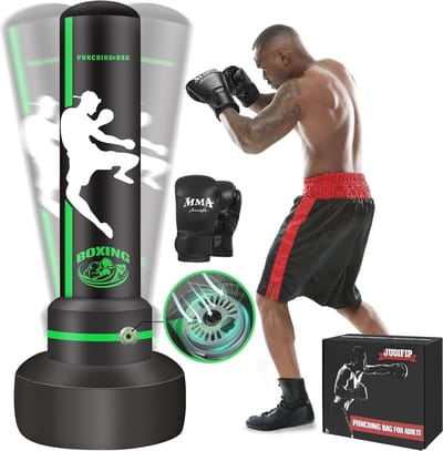 Bokstas met standaard voor volwassenen, zware zelfopblazende bokszak inclusief bokshandschoenen voor MMA Muay Thai training