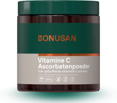 BONUSAN Vitamine C Ascorbatenpoeder – 250 gram – Mild voor Maag – Met Calcium, Magnesium, Kalium en Zink