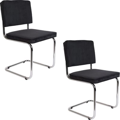 Zuiver Ridge Rib Eetkamerstoelen Zwart - Set van 2