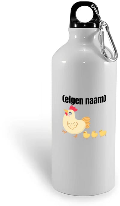 Hacebo® - kip met kuikens met eigen naam waterfles - Kippen - kippen liefhebbers - iemand die houdt van kippen - verjaardag - cadeau - kado - water fles - 400ML