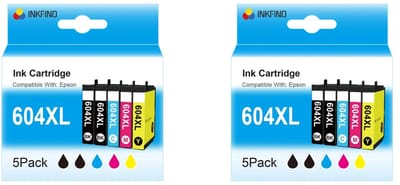 INKFIND 604XL inktcartridge voor EPSON 604XL inktcartridge multipack 10 stuks (2*5pack = Zwart x 4, Cyaan x 2, Magenta x 2, Geel x 2)