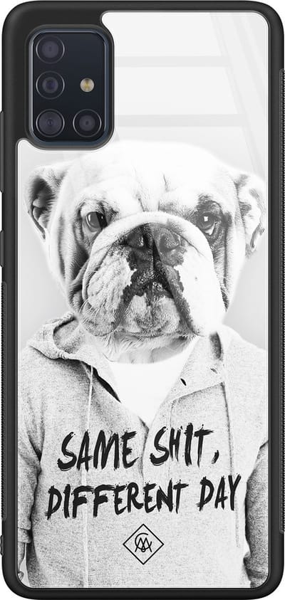 Casimoda® hoesje - Geschikt voor Samsung Galaxy A51 - Bulldog - Luxe Hard Case Zwart - Backcover telefoonhoesje - Grijs