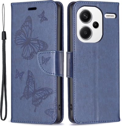 Coverup Hoesje - Geschikt voor Xiaomi Redmi Note 13 Pro+ 5G Hoesje - Coverup Vlinders Book Case - Blauw