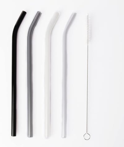 Herbruikbare glazen rietjes set van 4 met reinigingsborstel - Duurzaam, geurloos en perfect voor milkshakes, sap en smoothies