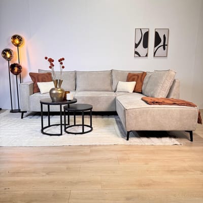 Dimehouse Hoekbank met chaise longue beige chenille Yara - rechts - Chenille - Scandinavisch & Basic - 265 x 210 x 84 cm