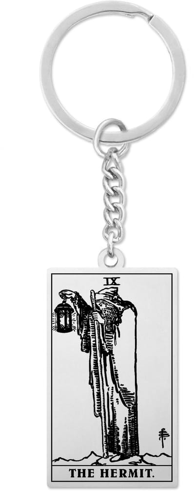 Tarot Sleutelhanger IX: De Heremiet / The Hermit - Zilverkleurig Stainless Steel - Grote Arcana uit Rider-Waite Geïnspireerd - Pax Amare