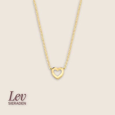 Lev Sieraden - 9k Gouden anker collier met hartje - 41-43-45cm x 1.1mm - Ketting - Goud - 9 karaat