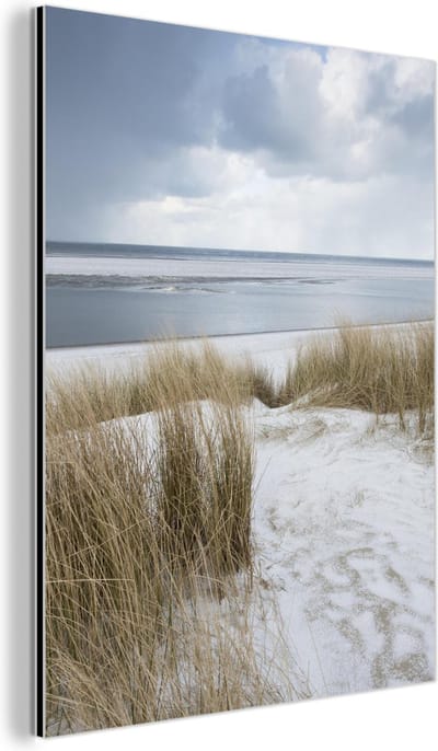 Aluminium schilderij 60x80 cm - Wanddecoratie metaal - Noordzee - Duinen - Water - Metalen muurdecoratie woonkamer - Decoratie industrieel - Foto op dibond - Industriële accessoires slaapkamer