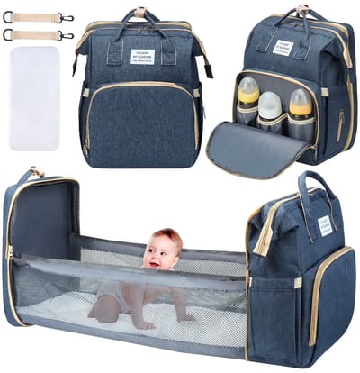 Dutchers® 3-in-1 Luiertas Rugzak – Met Verschoonmat & Kinderbed Functie – Waterdicht – Grote Capaciteit – Baby Verzorgingstas – Blauw