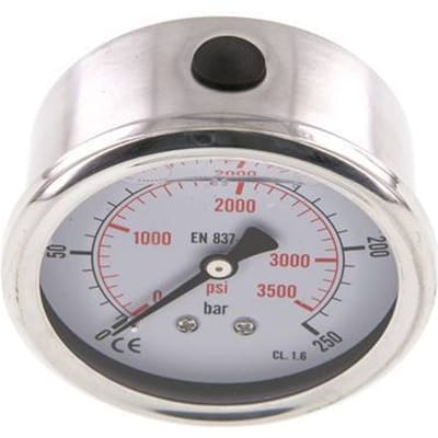0..250 Bar Glycerine Manometer Achteraansluiting RVS/Messing 63 mm Klasse 1.6 - ML025063SHG
