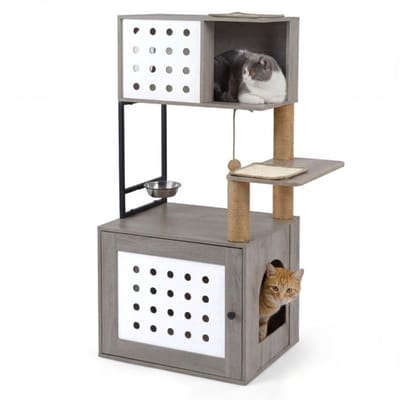 Kattenbak ombouw - Kattenbak kast - Kattenmeubel - Kattenhuis - 72 x 43 x 117,5 cm (L x B x H) - Grijs