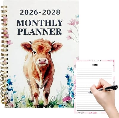Koeien Notitieboek - Agenda Planner - Planning Bijhouden - Drie Jaar Overzicht - 21 x 14 cm - Multicolor