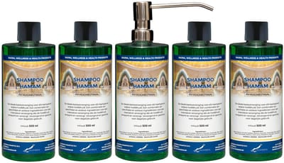 Shampoo Hamam 500 ml met luxe RVS zilverkleurige pomp - set van 5 stuks - voordeelverpakking - haarverzorging