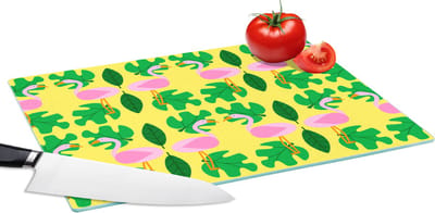 Glazen Snijplank - 39x28 - Flamingo - Planten - Dieren - Patroon - Snijplanken Glas