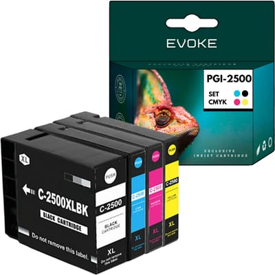 Evoke Compatibele Inkt voor Canon Pgi-2500Xl Pgi2500 XL 4X Cmyk: Zwart, Cyaan, Magenta, Geel 144 ml 7000 Pagina's Maxify Mb5050 5150 5155 5350 5450 5455, Ib4050 Ib4150