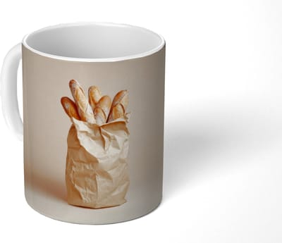 Mok - Koffiemok - Baguette - Brood - Stokbrood - Beige - Mokken - 350 ML - Beker - Koffiemokken - Theemok