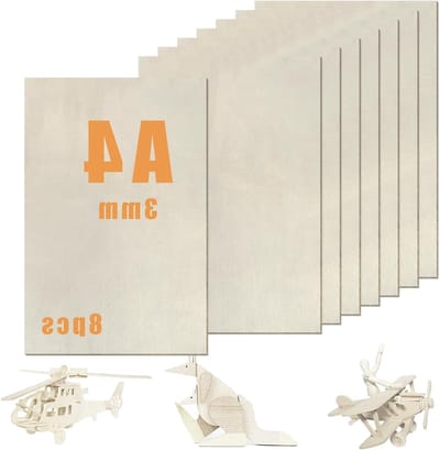 Houten Panelen van Populier, 3 mm, Set van 8 A4 voor Creatieve Projecten, Lasergravure, Modelbouw en Decoratie