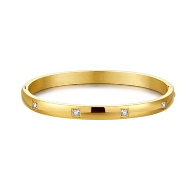 Twice As Nice Armband in edelstaal, 6 zirkonia Goudkleurig 16cm