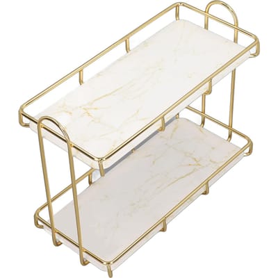 Étagère de salle de bain à 2 niveaux Étagère de comptoir avec cloison Support de rangement pour cosmétiques Or Petit 31x23cm